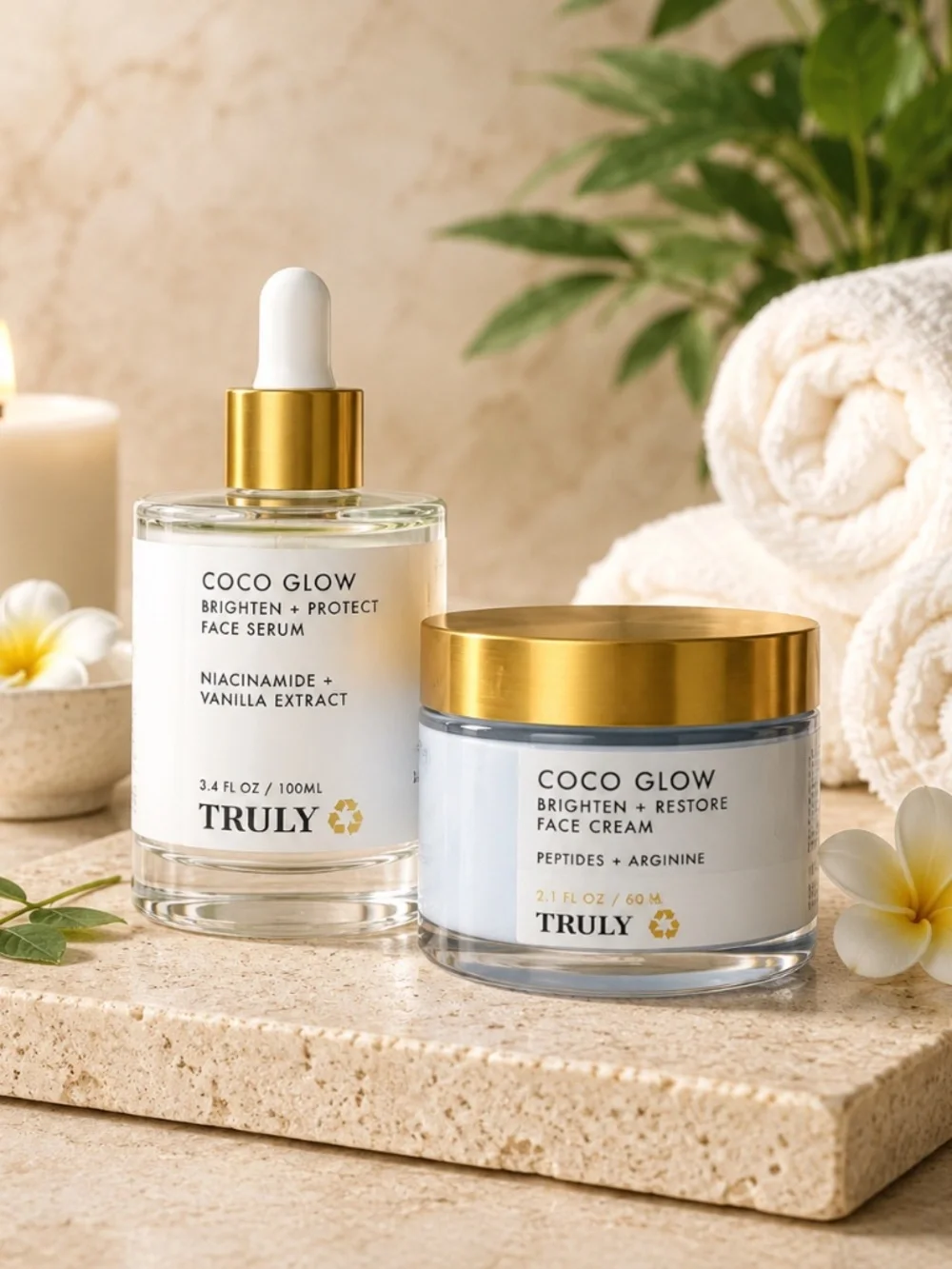 TRULY Coco Glow Serum + Cream 2pc  Duo Vegan Clean Skincare Peptides Vanilla